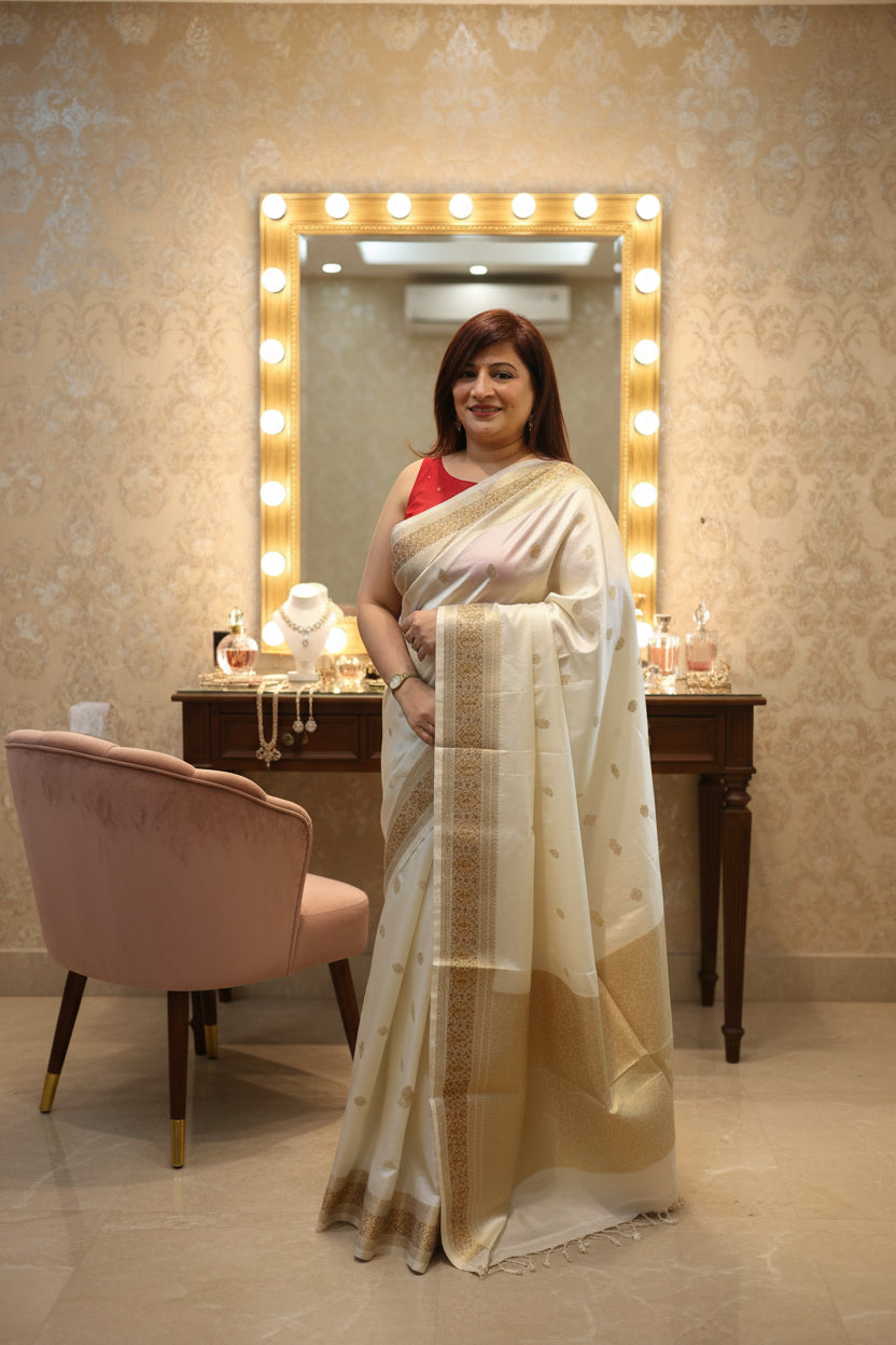 Moonlit Ivory Readymade Saree