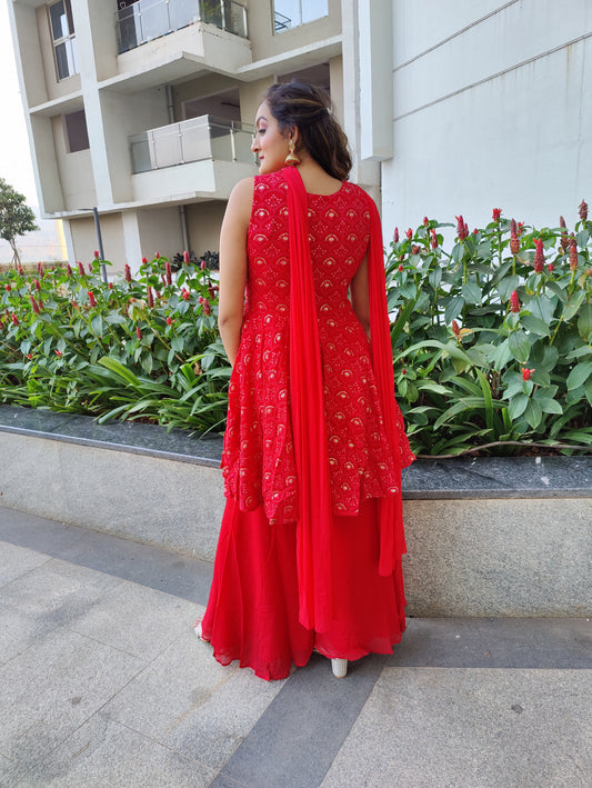 Red Georgette Sharara Set