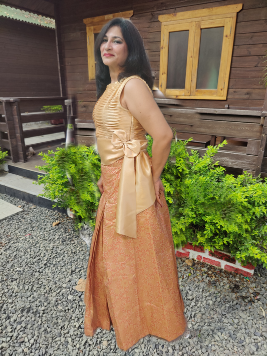 Origami Top With Banarasi Skirt Set