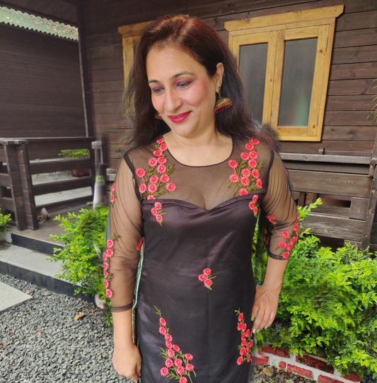 Embroidered Black Net Suit Set