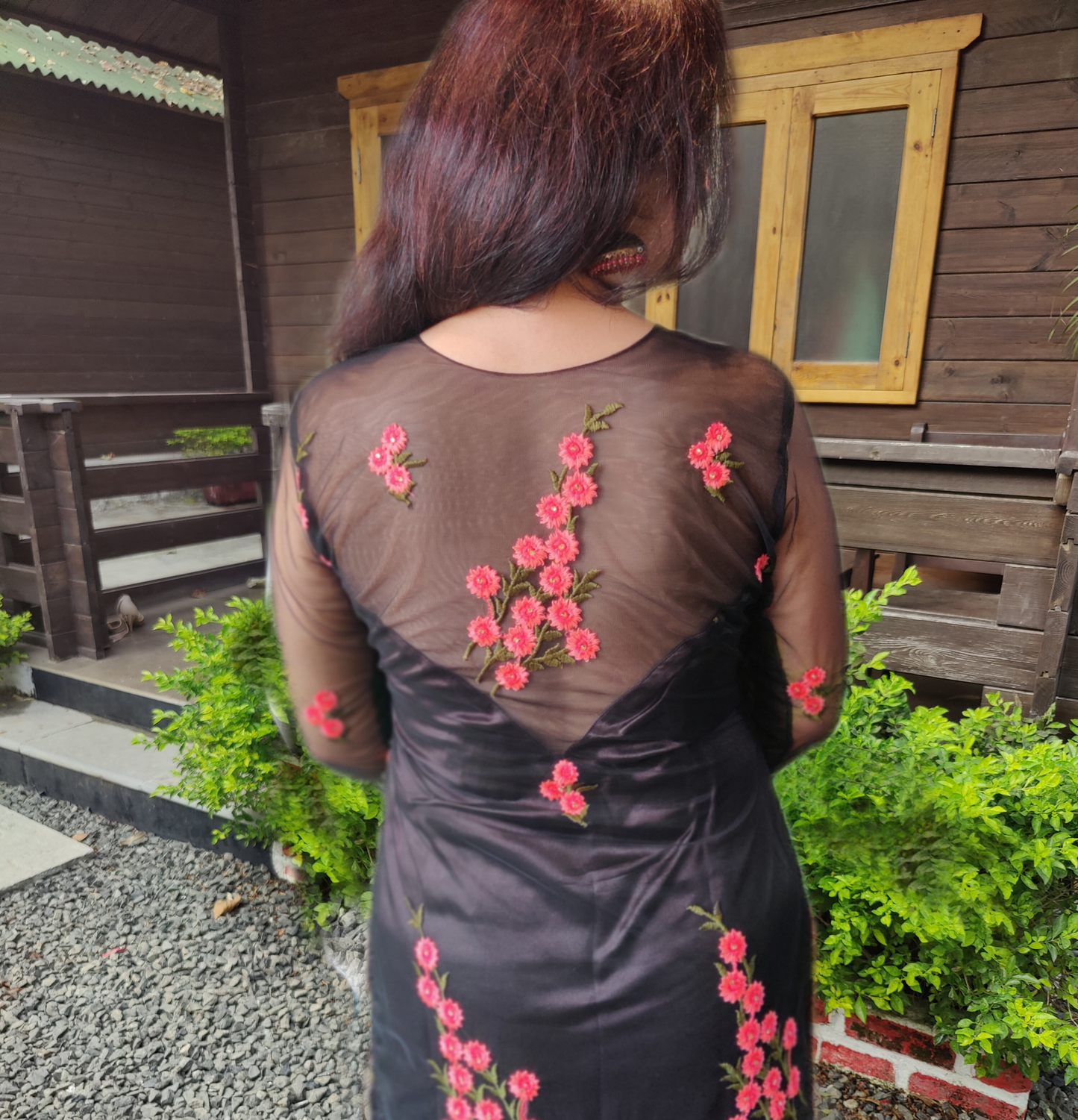 Embroidered Black Net Suit Set