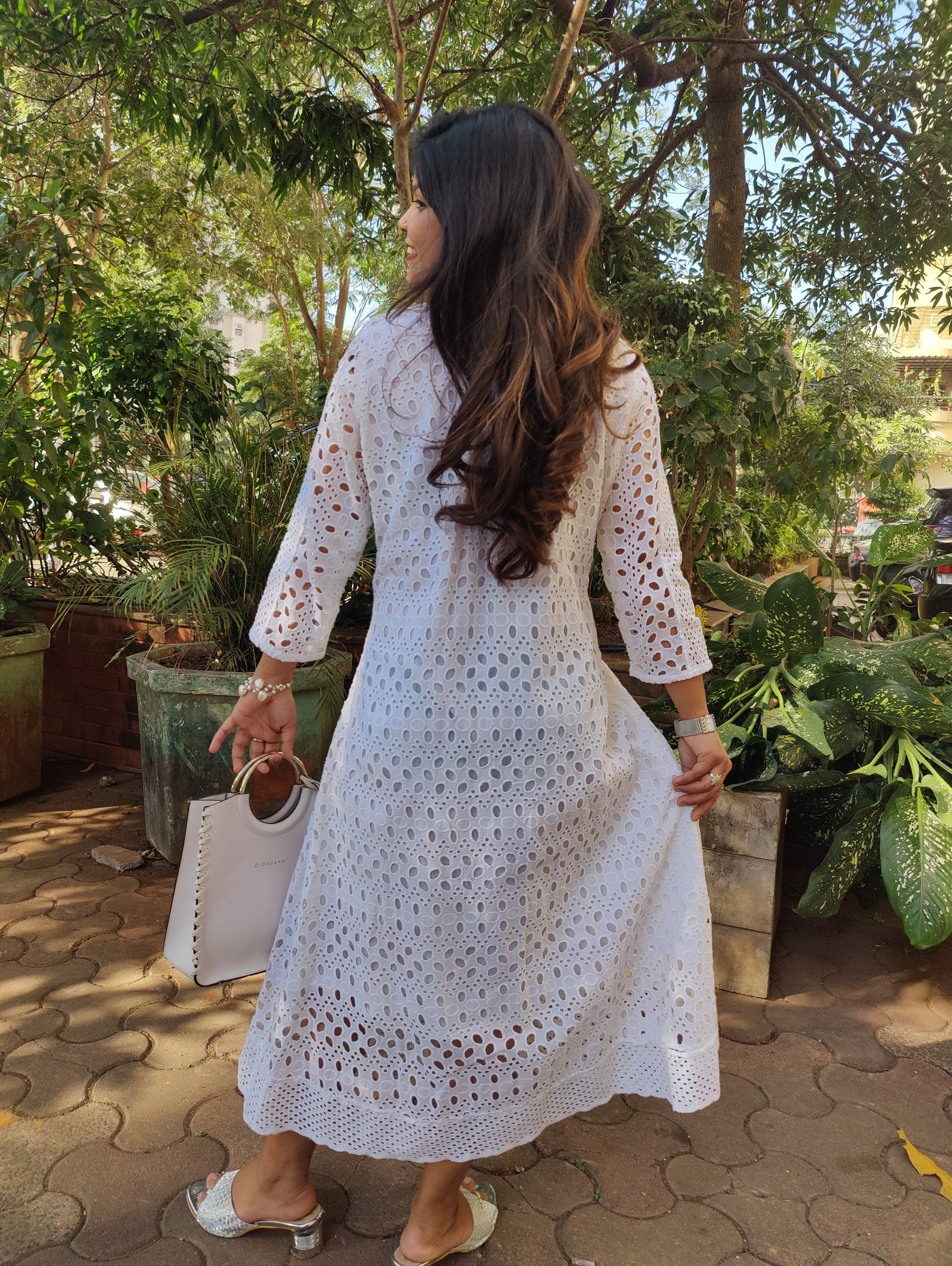 Schiffli Embroidered A line Dress | Designer Wear | Unbox Colours UNBOX COLOURS Schiffli Embroidered A line Dress | Designer Wear | Unbox Colours UNBOX COLOURS