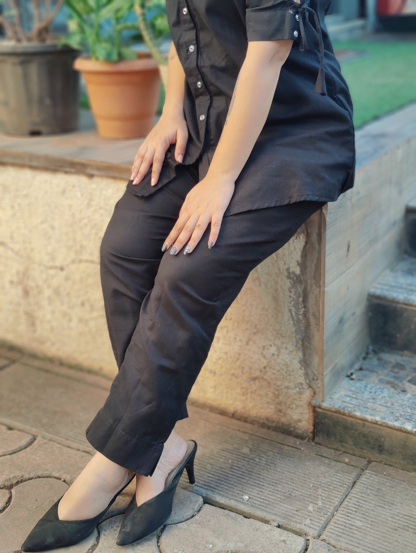 Stylish black Linen Co-ord Set for a sophisticated & elegant look. Our comfortable & fashionable ensemble blends traditional Indian ethnic design with contemporary style. Perfect for any occasion, our Co-ord Set is a versatile addition to your wardrobe. Explore our collection today to find your perfect trendy outfit.