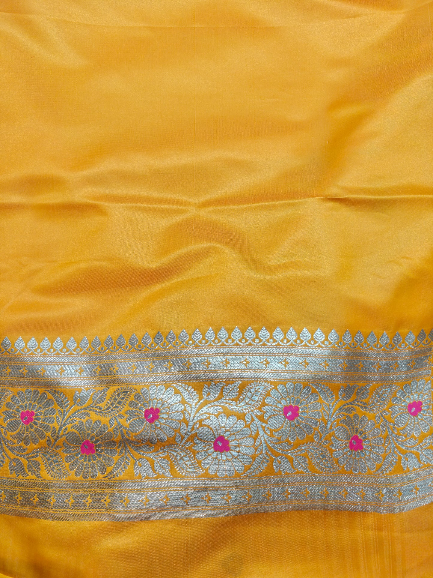Ready-to-Wear Saree, Pre-Stitched Saree, Yellow Saree, Haldi Saree, Wedding Saree, Festive Saree, Party Wear Saree, Banarasi Style Saree, Aura Drapes by Unbox Colours.