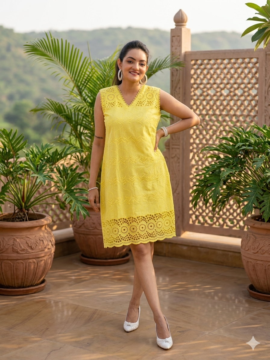 Schiffli Embroidered Summer Dress