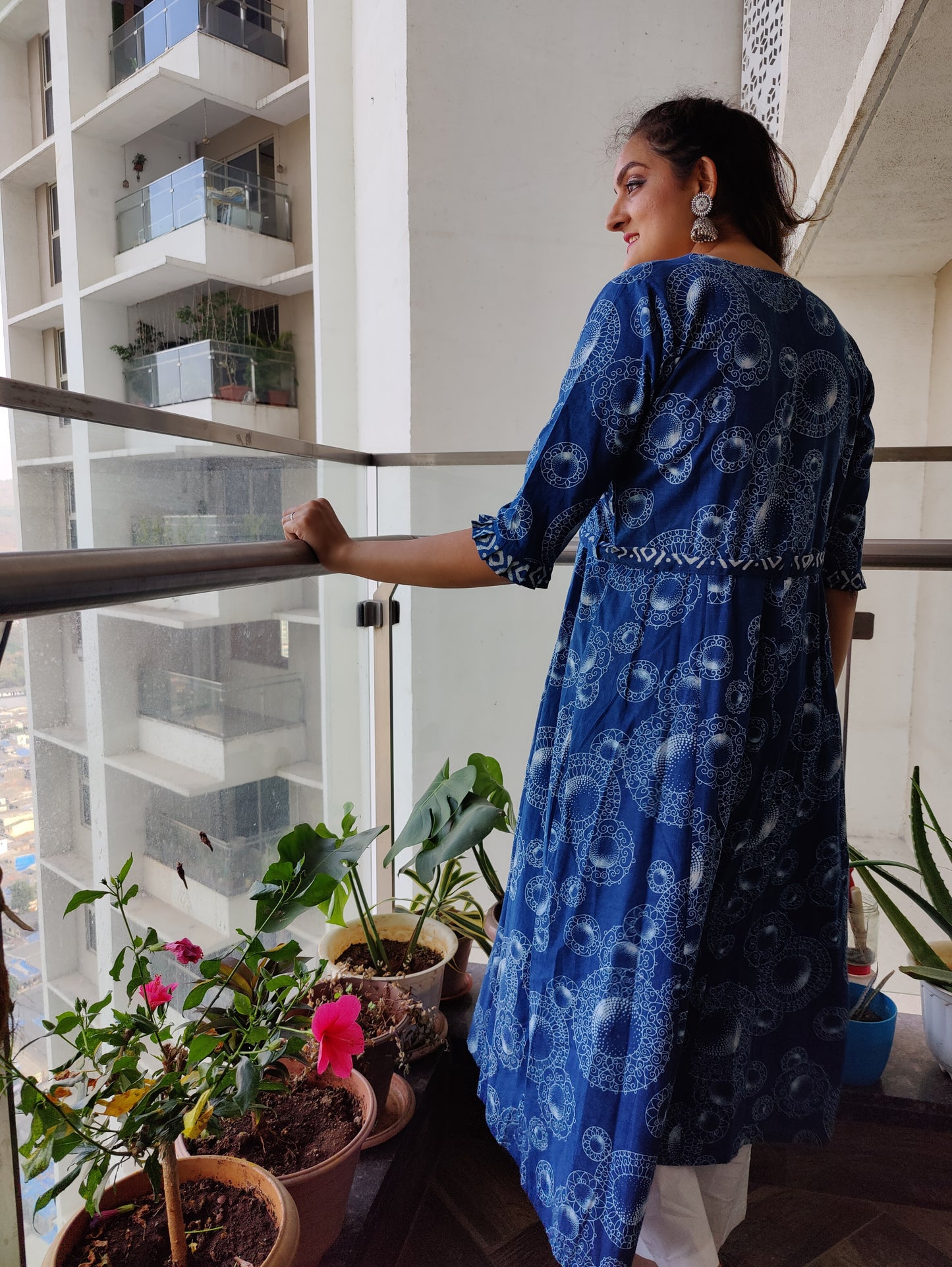 Indigo Angrakh Kurti Set