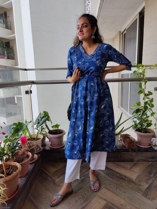 Indigo Angrakh Kurti Set