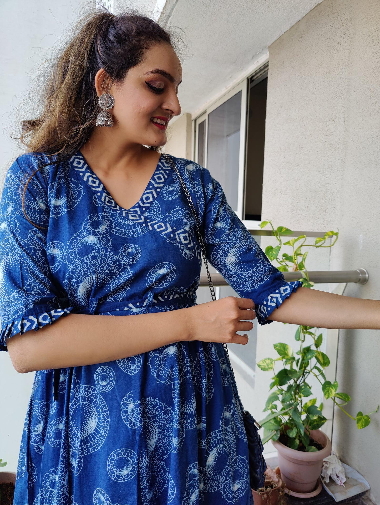 Indigo Angrakh Kurti Set