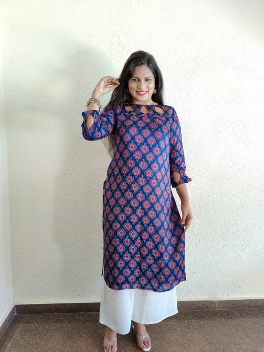 AJRAKH PRINT STRAIGHT KURTI