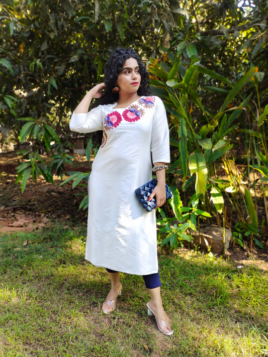 NECK EMBROIDERED STRAIGHT KURTI