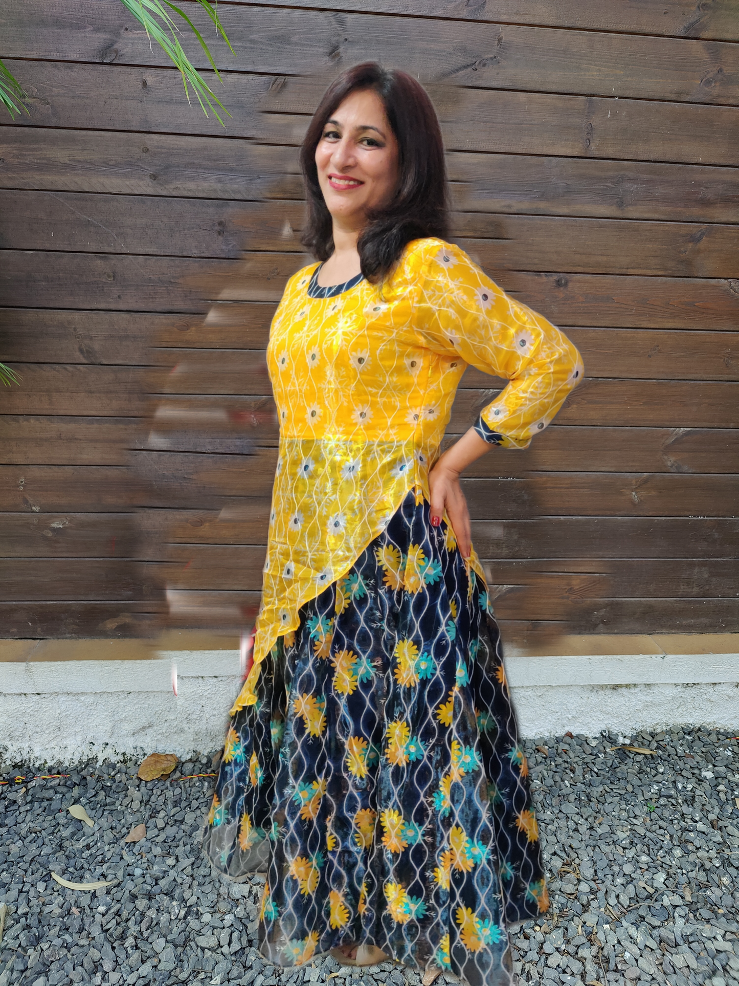 Yellow Asymmetrical Long Kurti Pattern