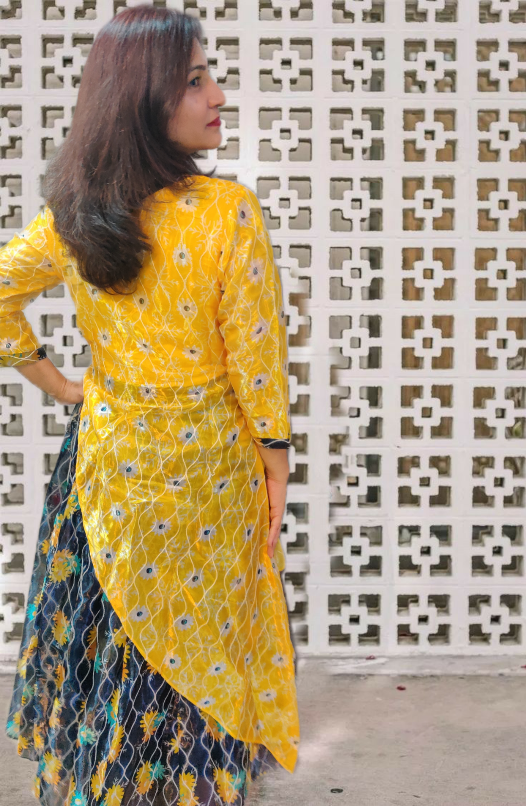 Yellow Asymmetrical Long Kurti Pattern