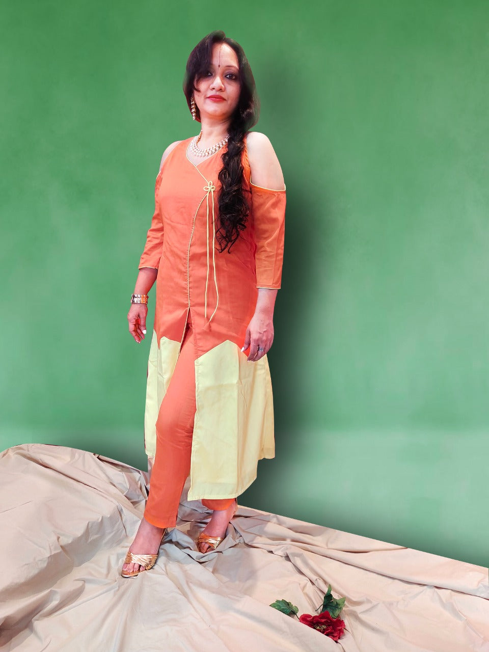 Colour Block Kurti Set