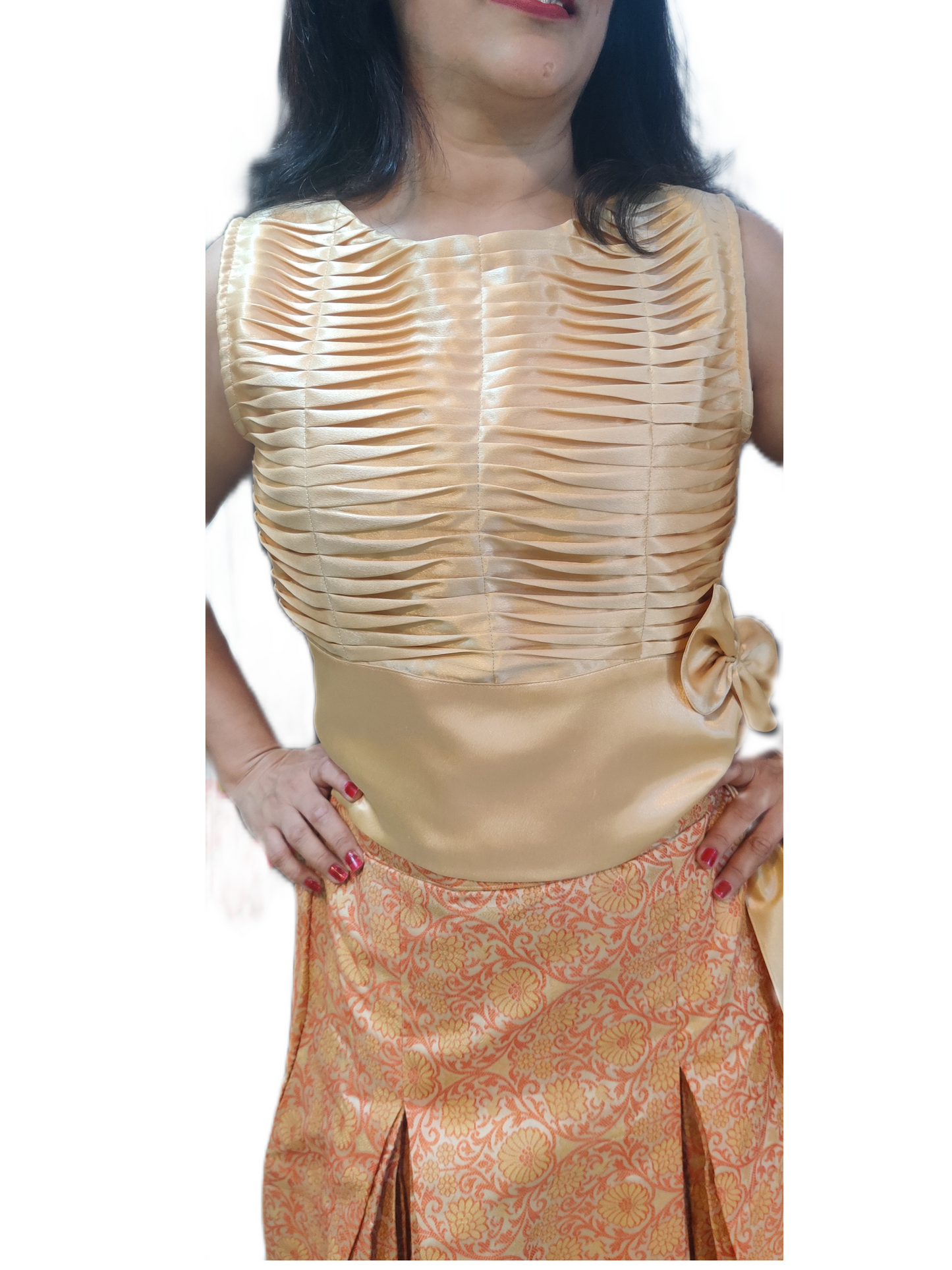 Origami Top With Banarasi Skirt Set